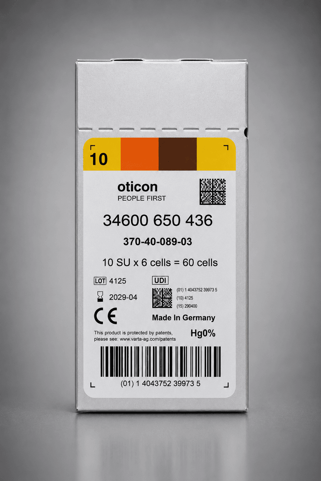 Батарейки для слуховых аппаратов Oticon (Германия). Размер №10, в блистере 6 штук. - Изображение 2 из 2