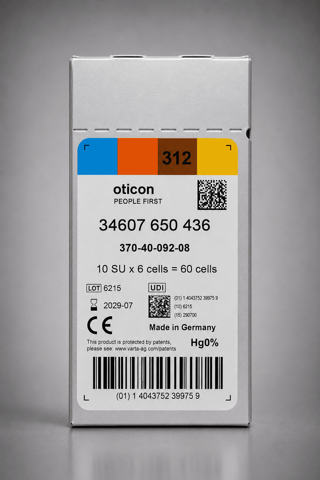 Батарейки для слуховых аппаратов Oticon (Германия). Размер №312, в блистере 6 штук. - Изображение 2 из 2