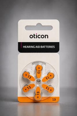 Батарейки для слуховых аппаратов Oticon (Германия). Размер №13, в блистере 6 штук.