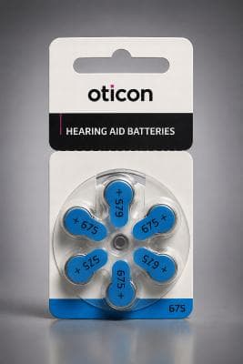 Батарейки для слуховых аппаратов Oticon (Германия). Размер №675, в блистере 6 штук.