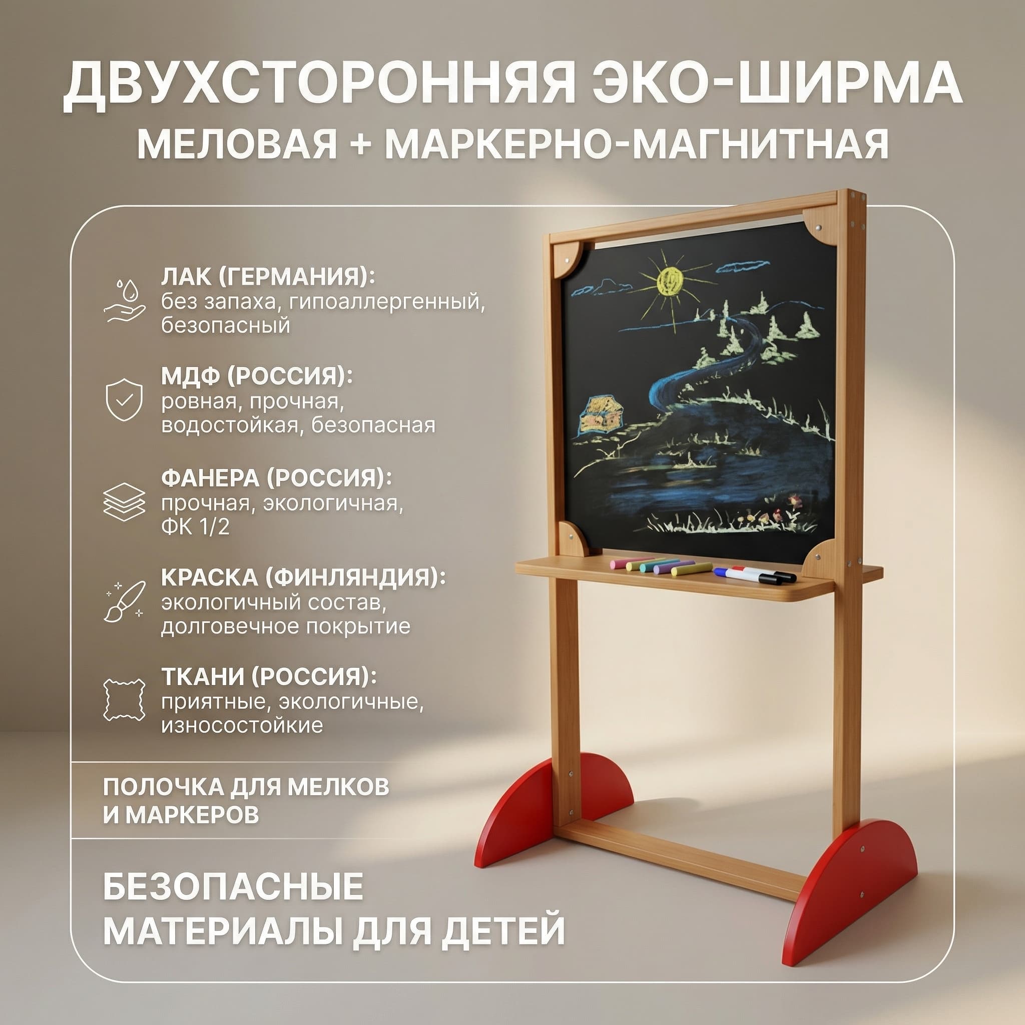 Двухсторонняя ширма "Меловая доска и магнитно-маркерная доска" - Изображение 4 из 4